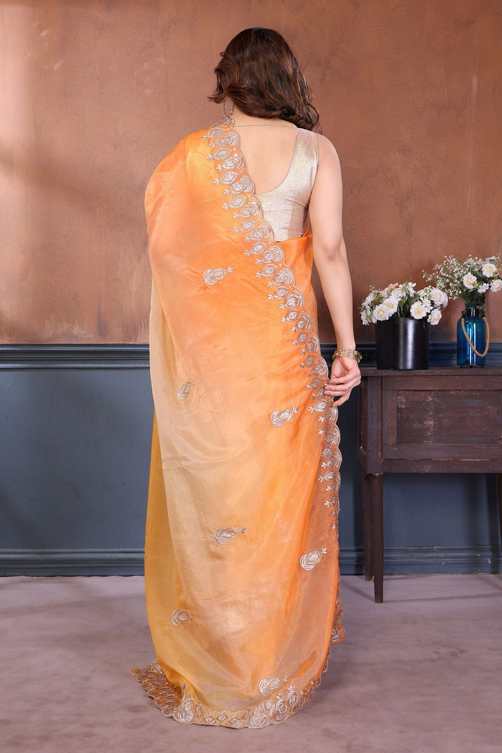 Fabulous Embroidered Work Multi Color Crush Silk Saree | Buy Online India