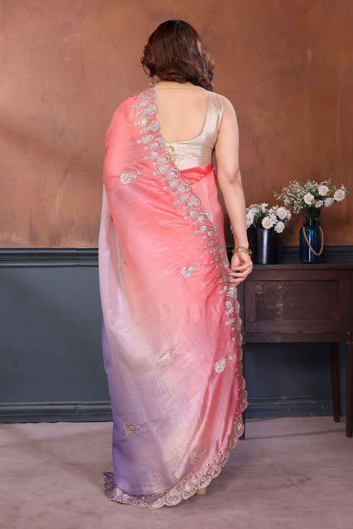 Embroidered Work Captivating Multi Color Crush Silk Saree | Buy Online India