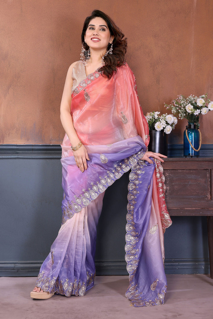 Embroidered Work Captivating Multi Color Crush Silk Saree | Buy Online India