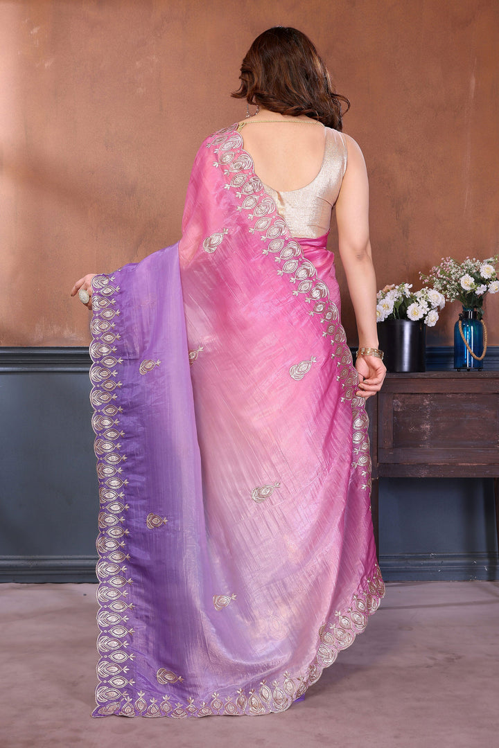Multi Color Embroidered Work Glamorous Look Crush Silk Saree | Buy Online India