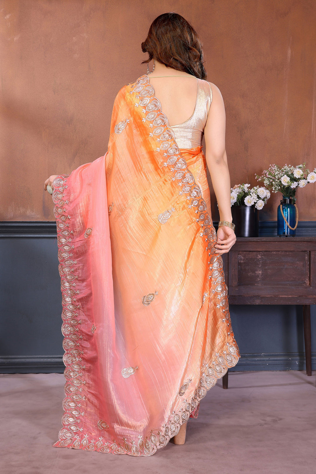 Embroidered Work Multi Color Gorgeous Look Crush Silk Saree | Buy Online India