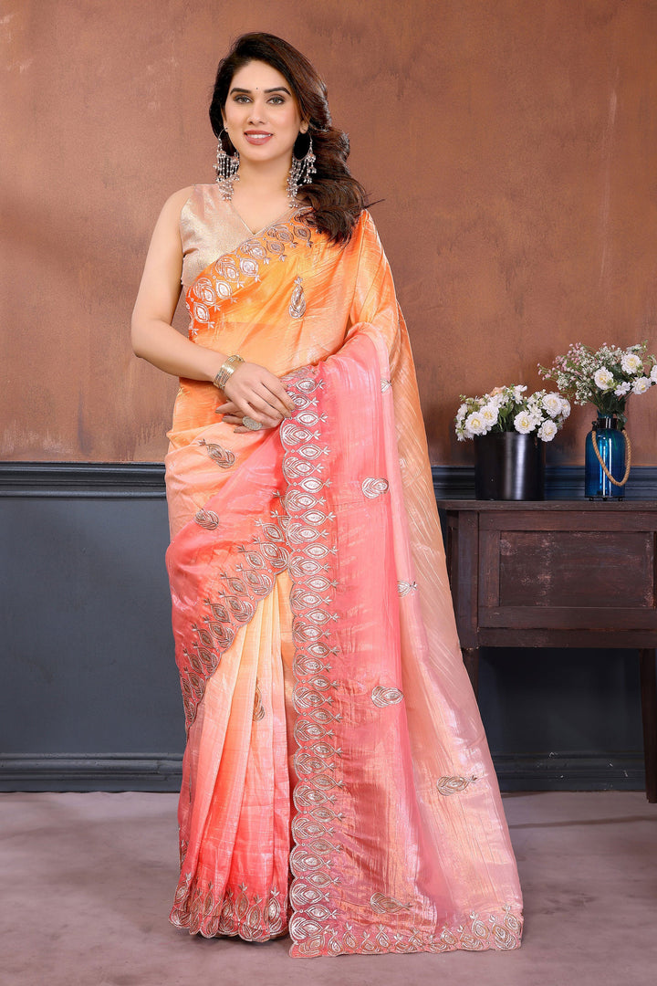 Embroidered Work Multi Color Gorgeous Look Crush Silk Saree | Buy Online India