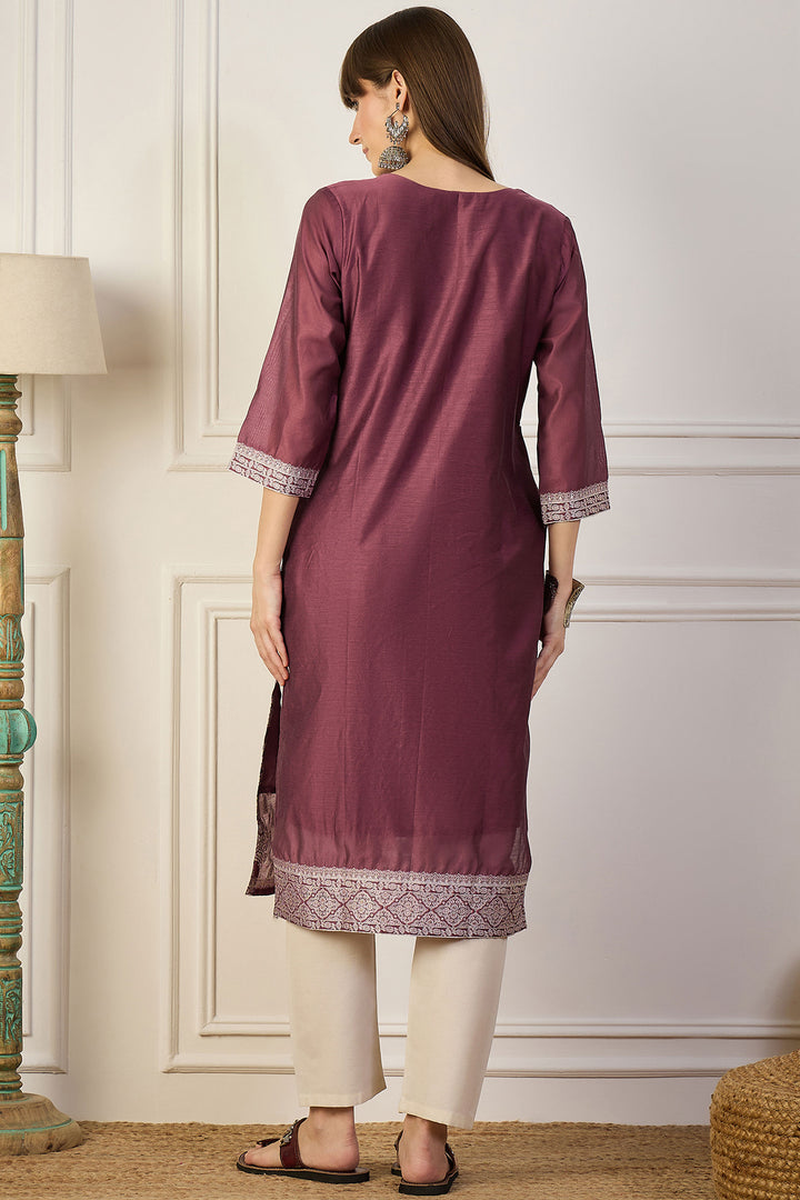 Engaging Maroon Color Cotton Silk Fabric Weaving Print Kurti | Buy Online India