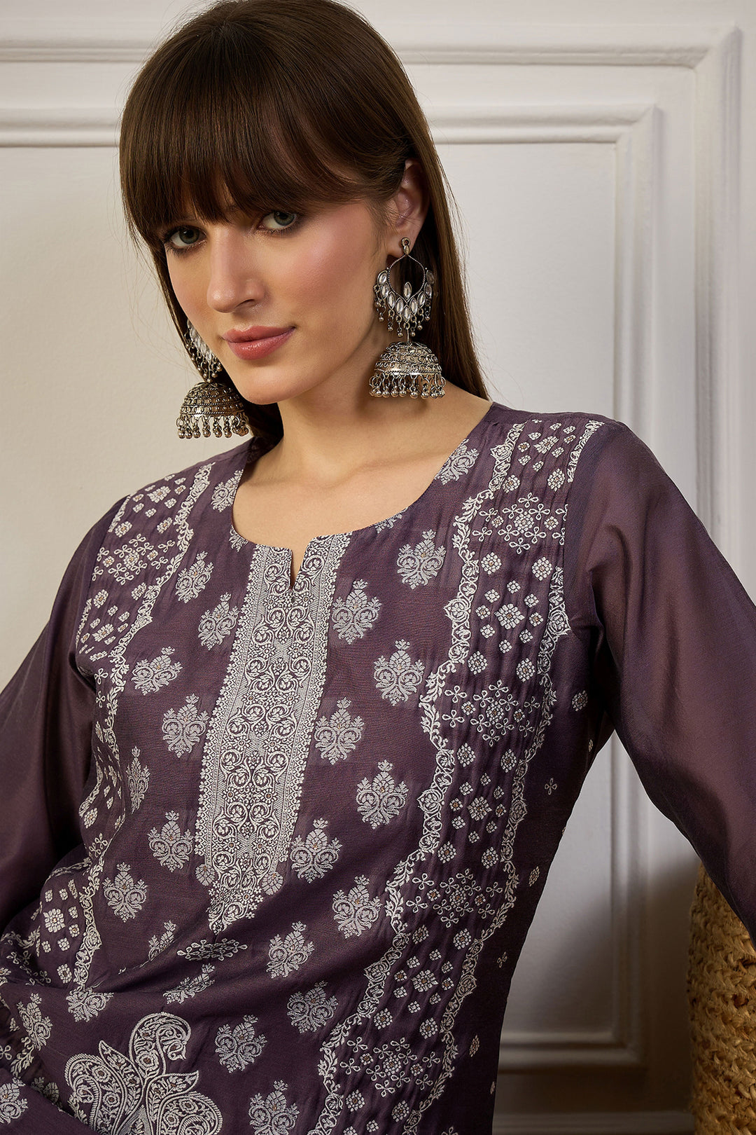 Sober Cotton Silk Fabric Purple Color Weaving Print Kurti | Buy Online India