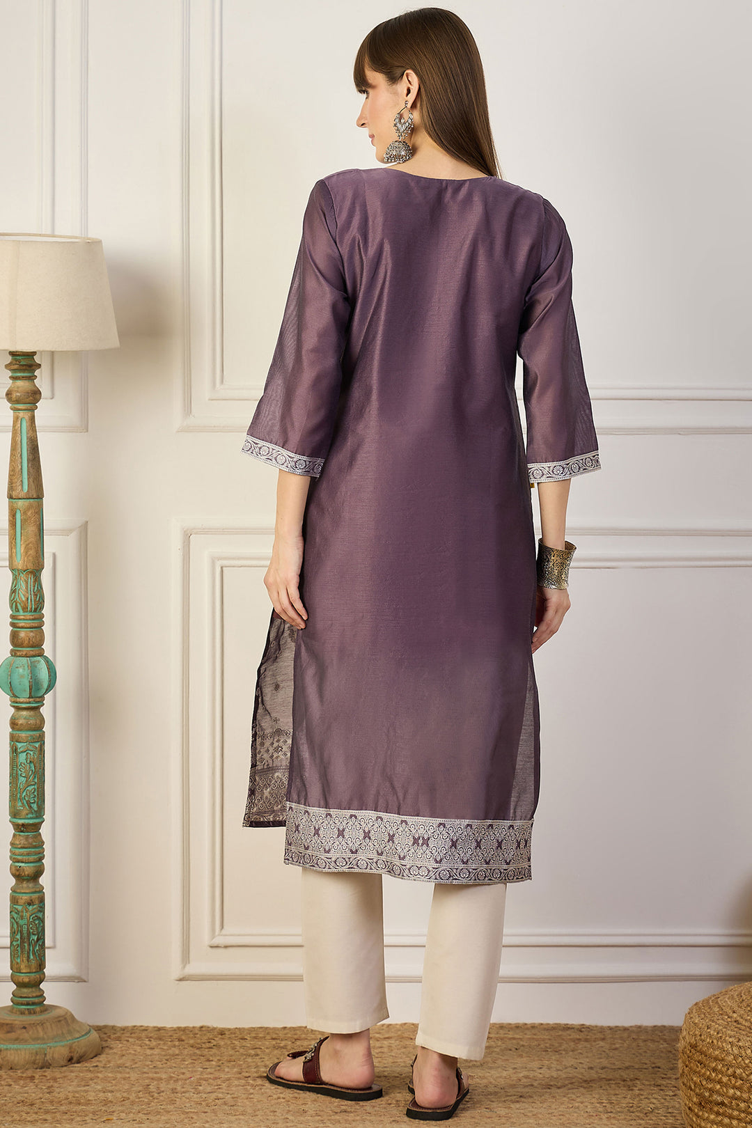 Sober Cotton Silk Fabric Purple Color Weaving Print Kurti | Buy Online India