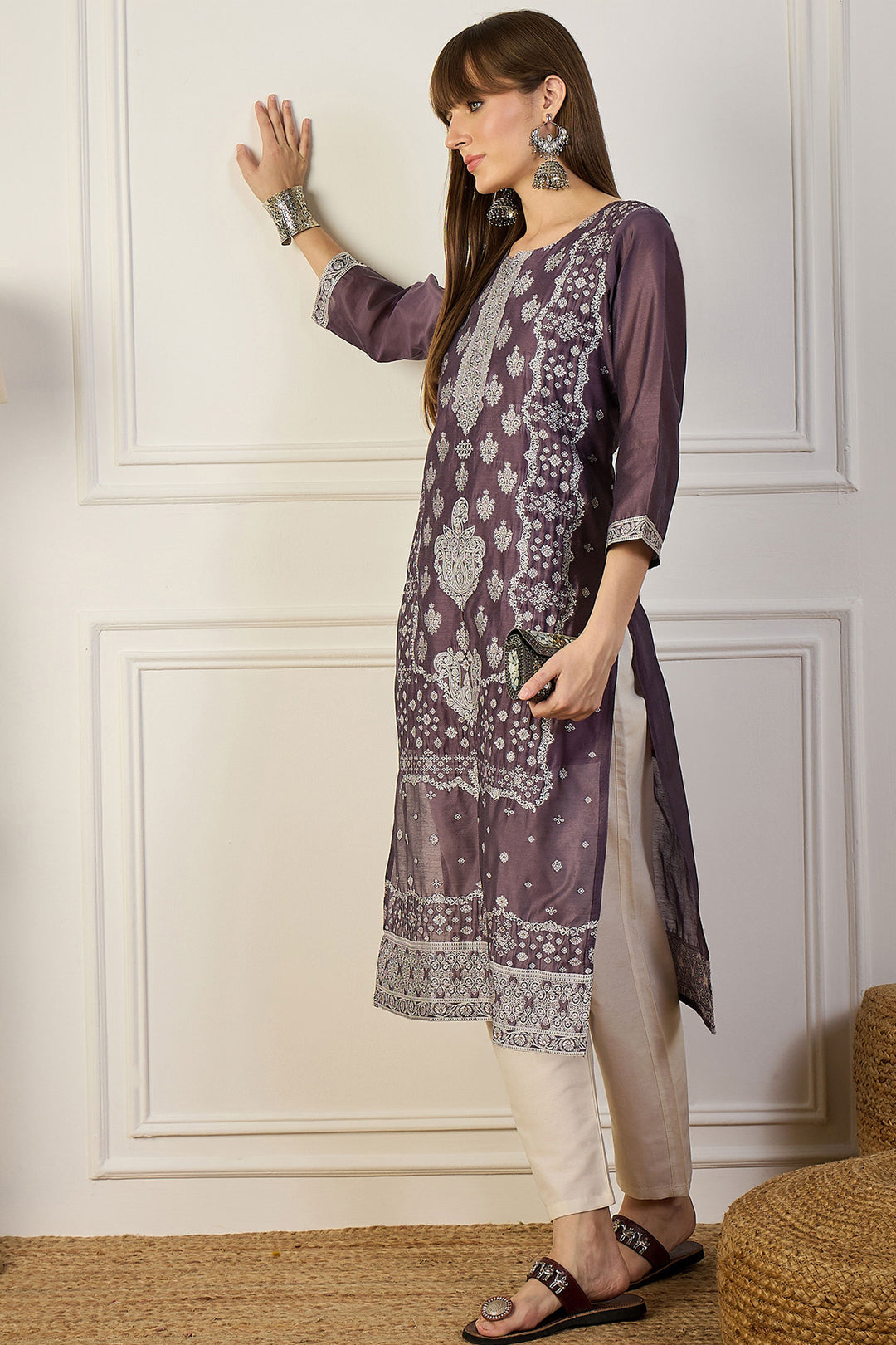 Sober Cotton Silk Fabric Purple Color Weaving Print Kurti | Buy Online India