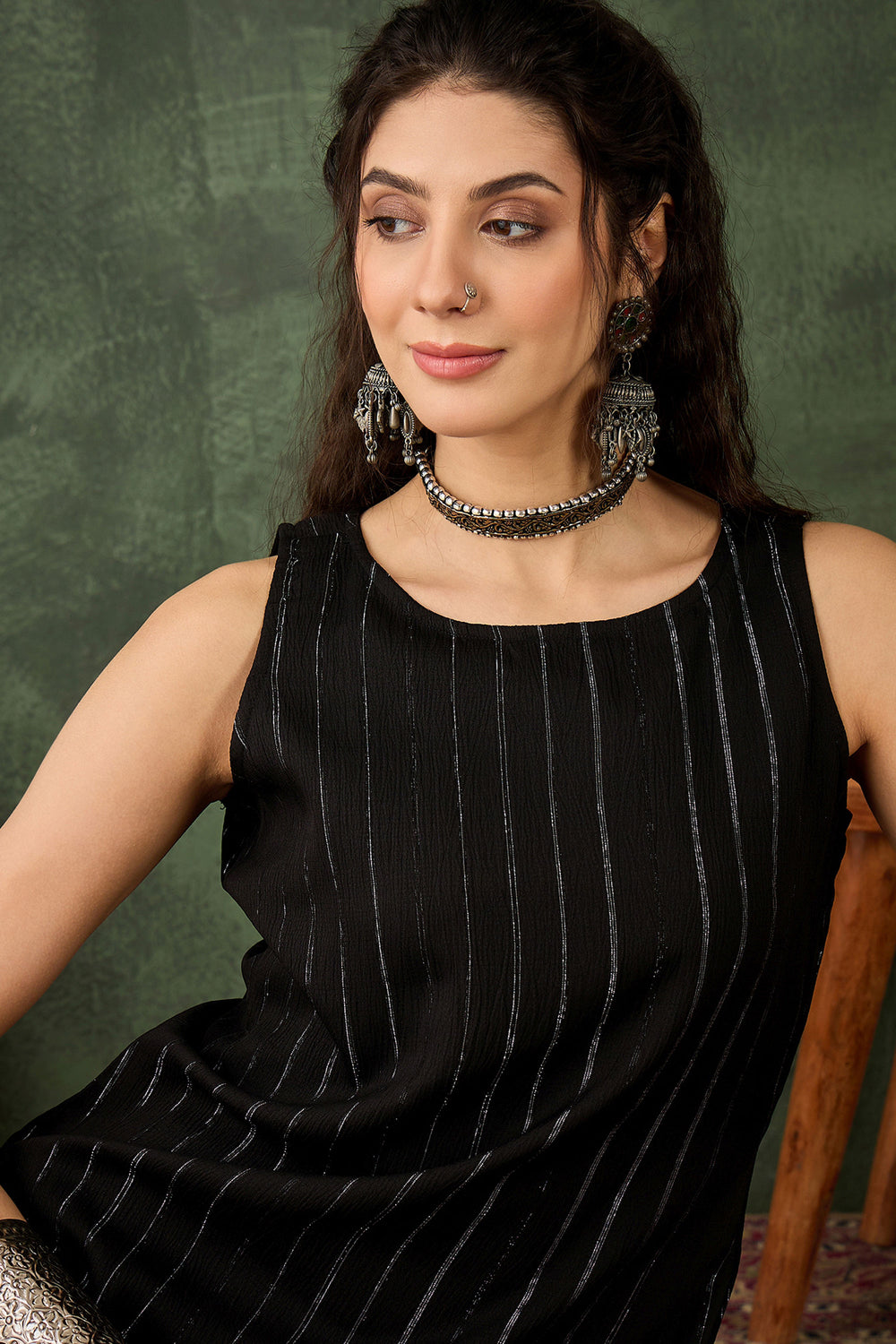 Appealing Black Color Cotton Silk Fabric Readymade Kurti With Bottom | Buy Online India