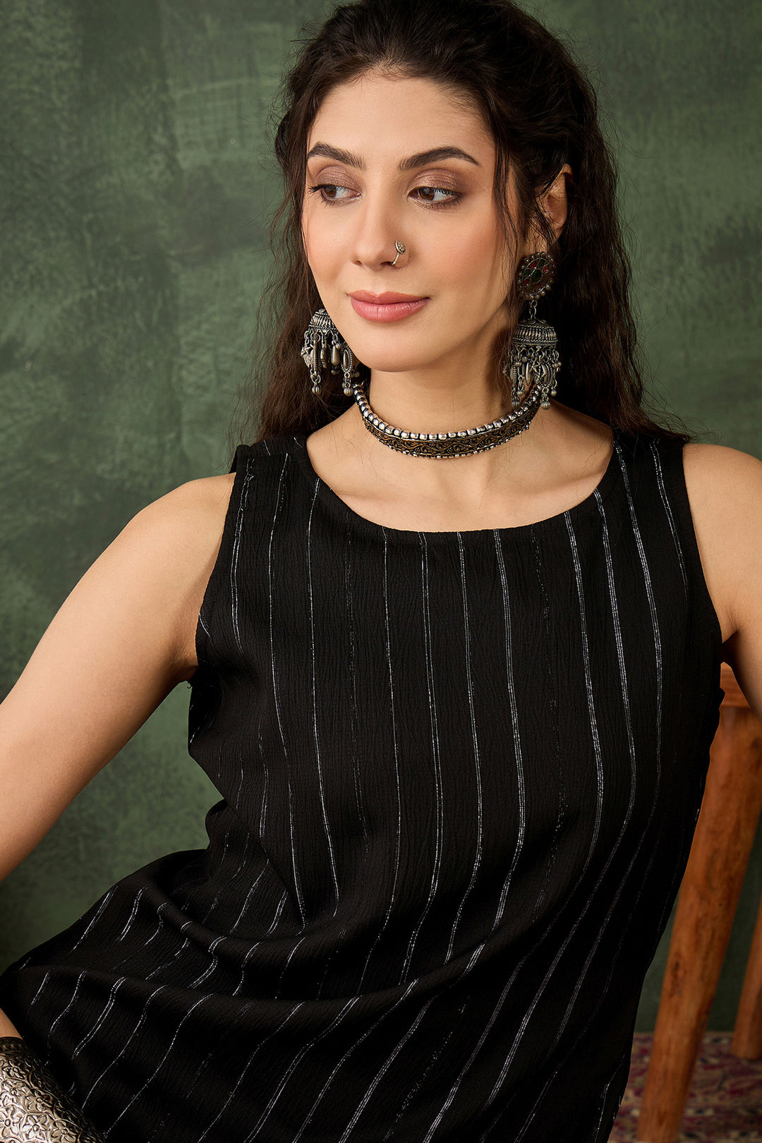 Appealing Black Color Cotton Silk Fabric Readymade Kurti With Bottom | Buy Online India