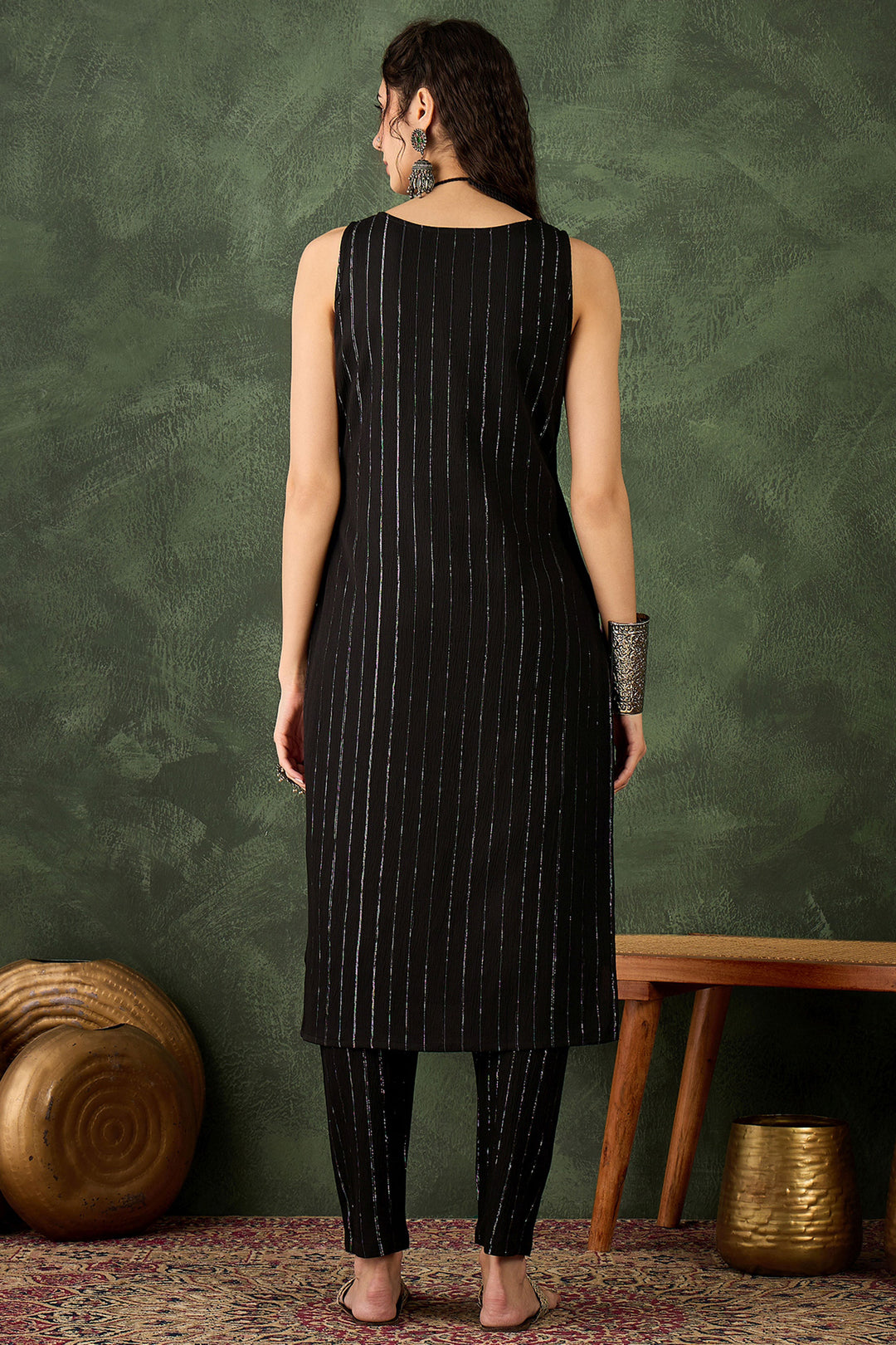 Appealing Black Color Cotton Silk Fabric Readymade Kurti With Bottom | Buy Online India