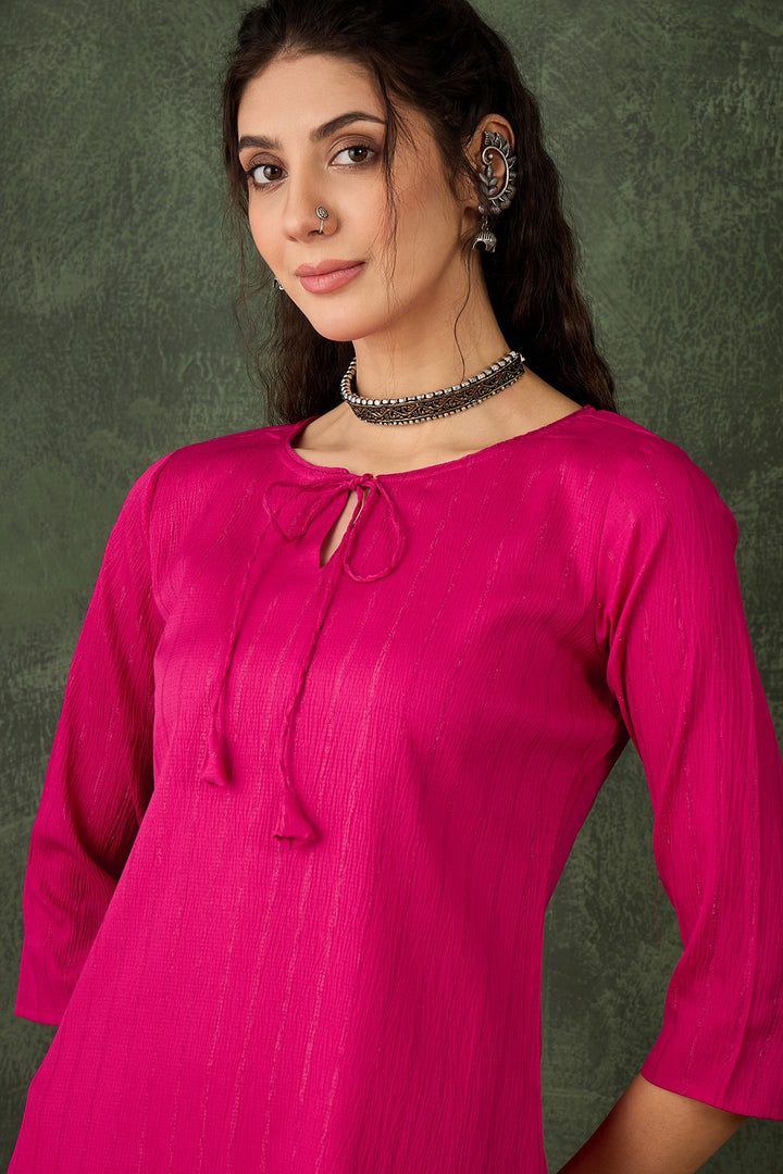 Amazing Cotton Silk Fabric Rani Color Readymade Kurti With Bottom | Buy Online India