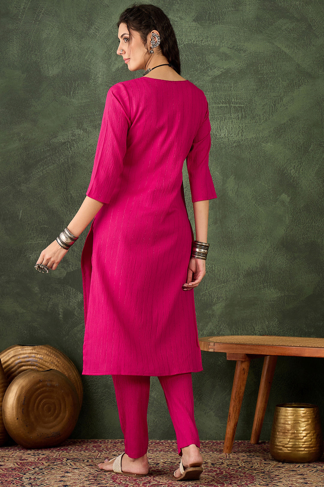 Amazing Cotton Silk Fabric Rani Color Readymade Kurti With Bottom | Buy Online India