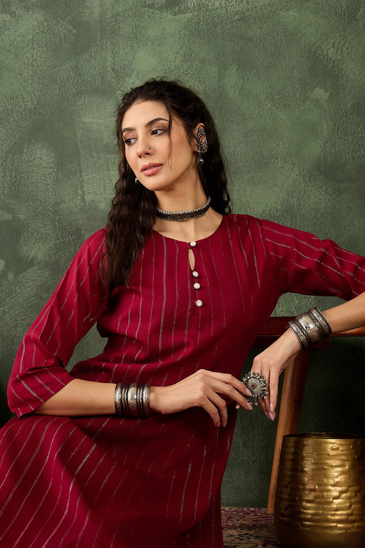 Beguiling Maroon Color Cotton Silk Fabric Readymade Kurti With Bottom | Buy Online India