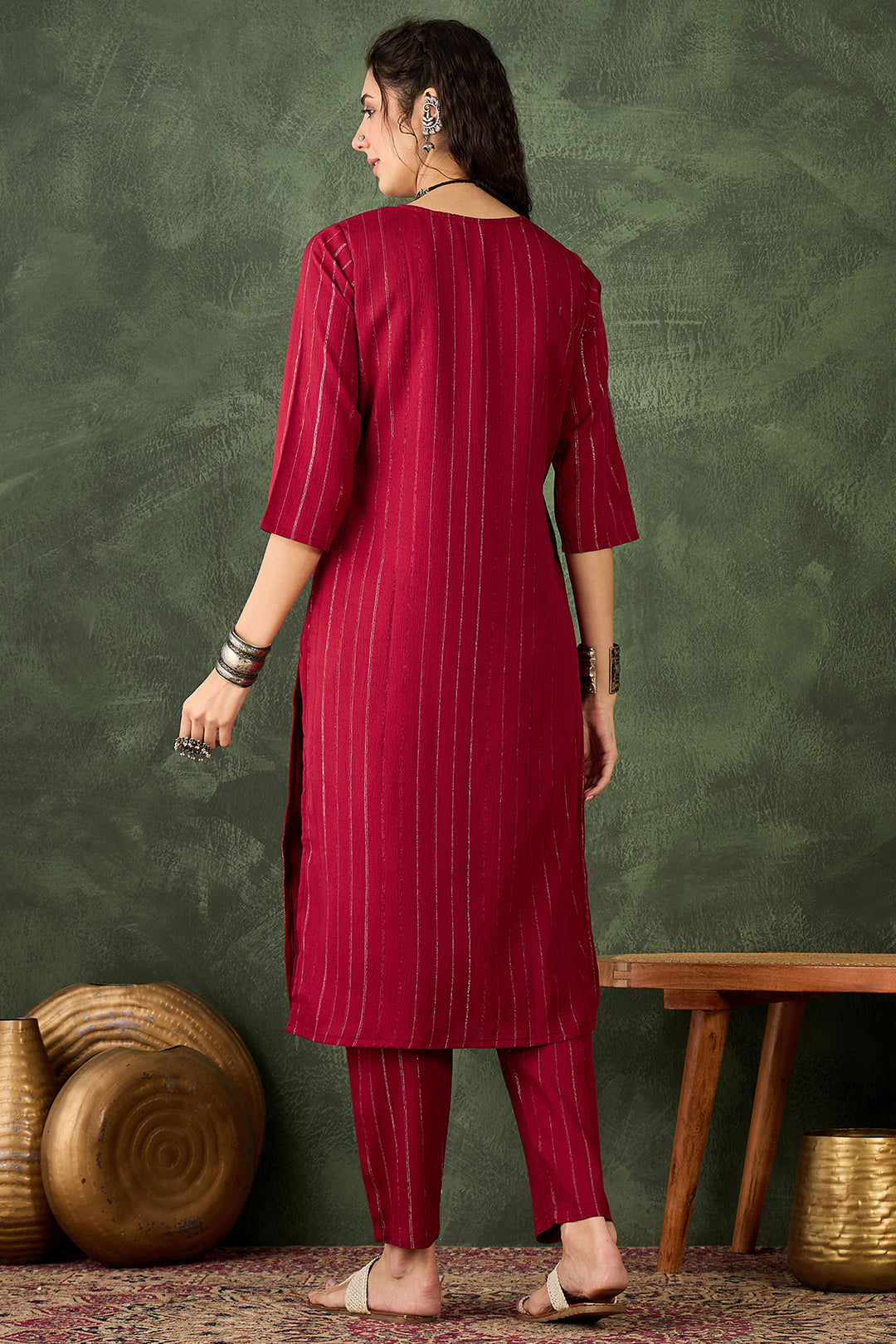 Beguiling Maroon Color Cotton Silk Fabric Readymade Kurti With Bottom | Buy Online India