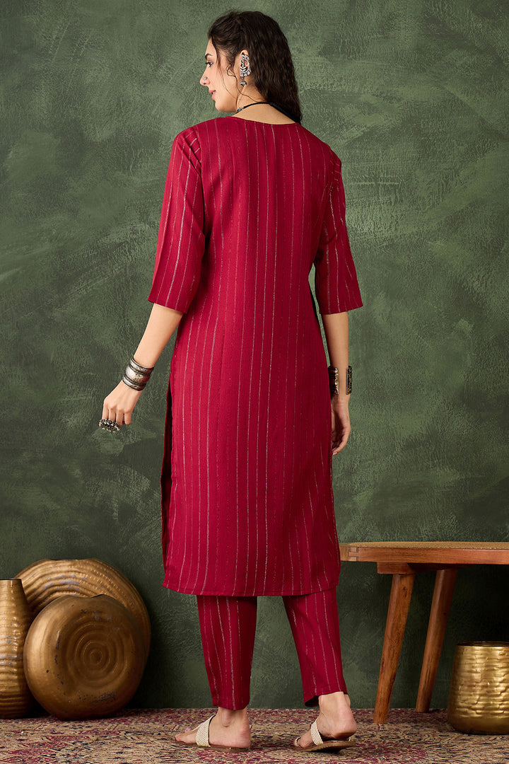Beguiling Maroon Color Cotton Silk Fabric Readymade Kurti With Bottom | Buy Online India