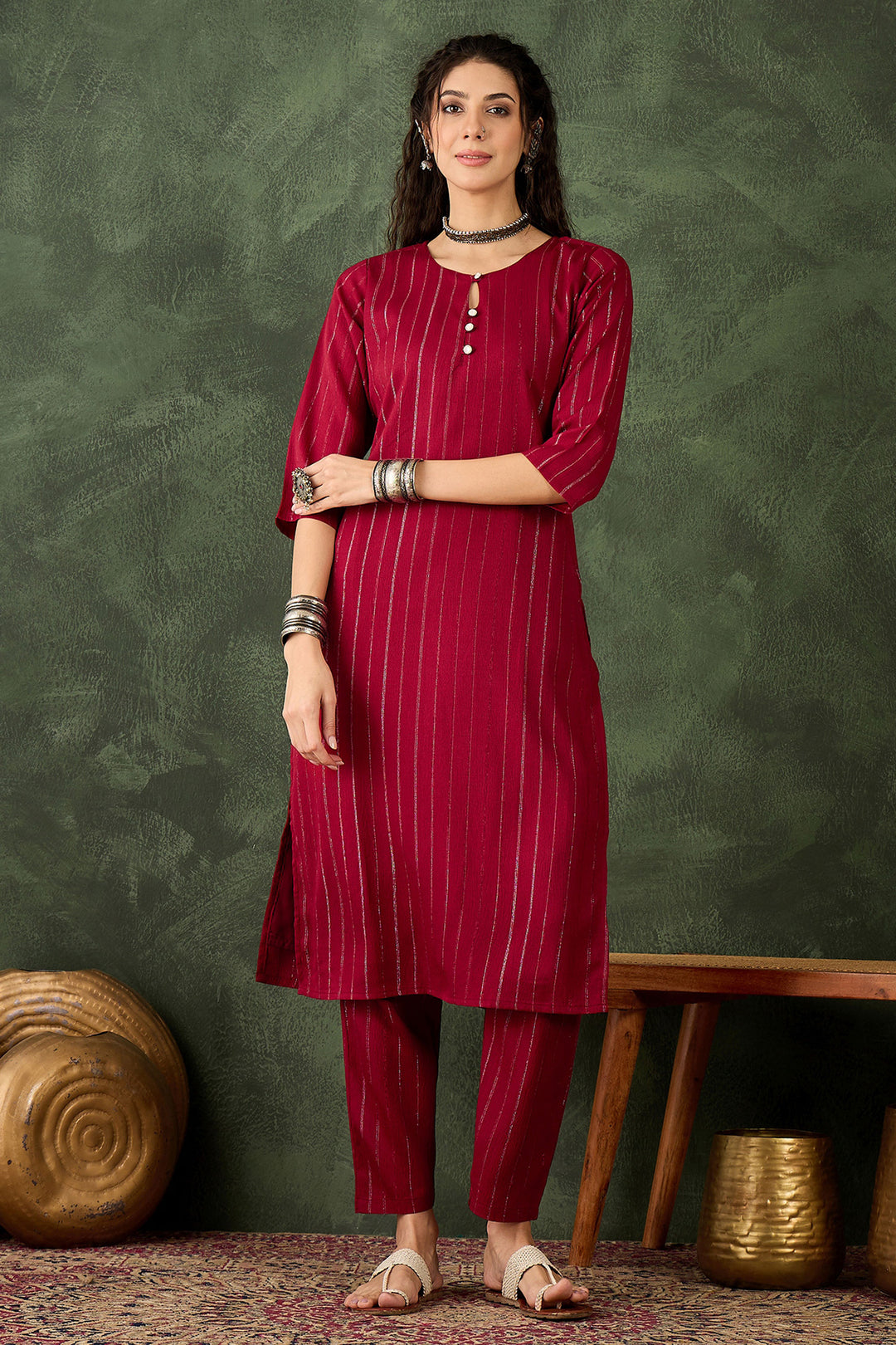 Beguiling Maroon Color Cotton Silk Fabric Readymade Kurti With Bottom | Buy Online India