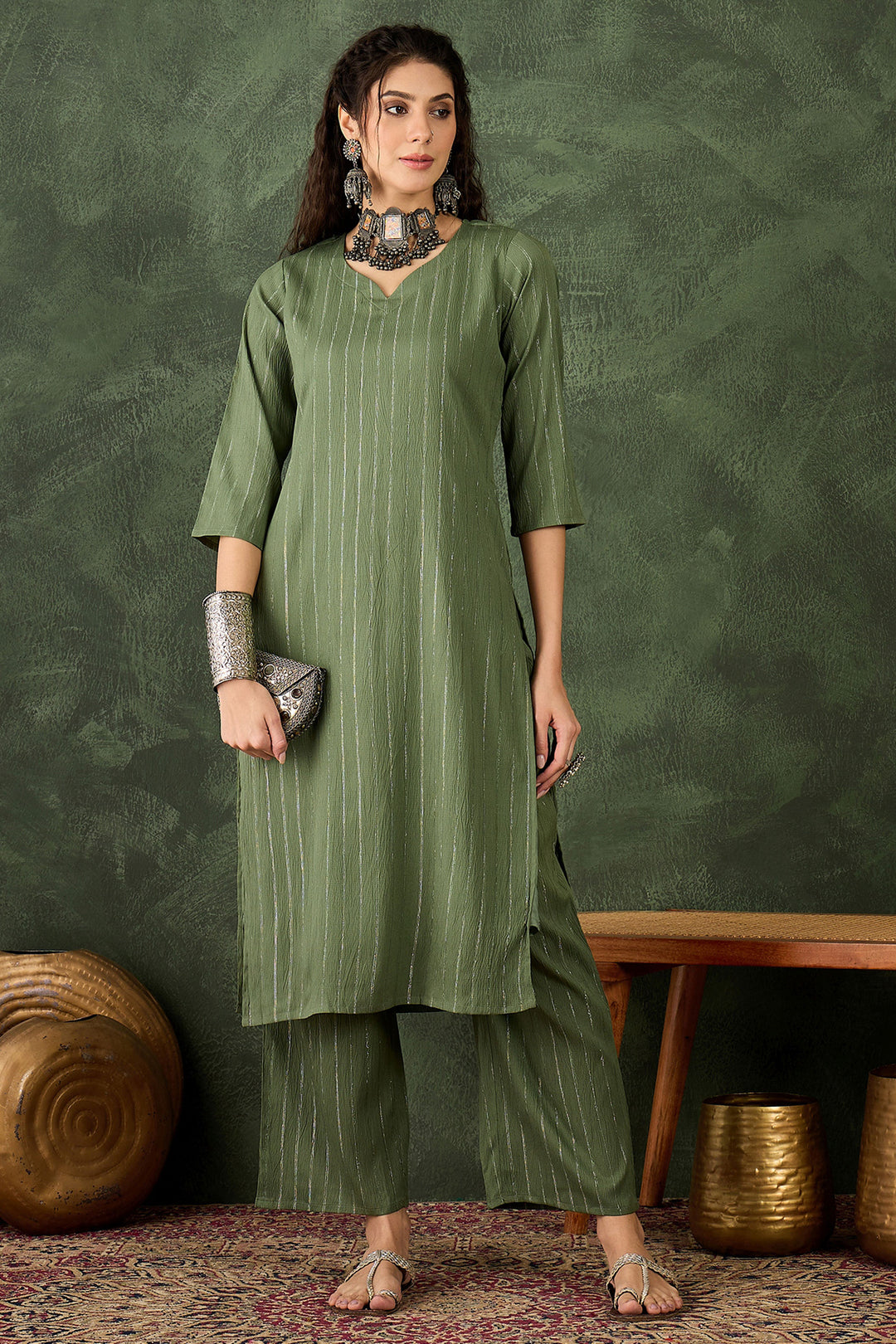 Tempting Cotton Silk Fabric Sea Green Color Readymade Kurti With Bottom | Buy Online India