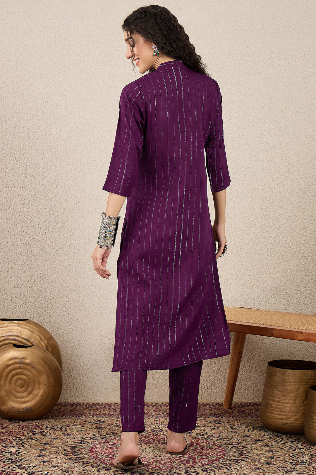 Beguiling Purple Color Cotton Silk Fabric Readymade Kurti With Bottom | Buy Online India