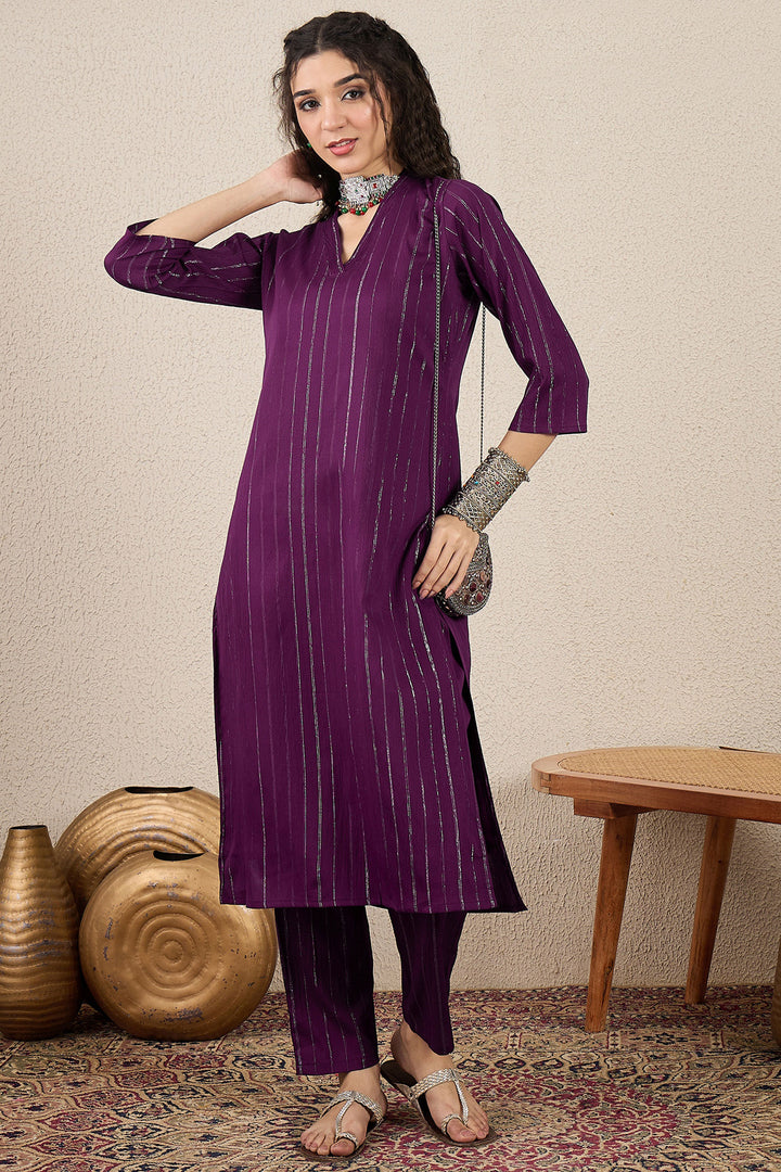 Beguiling Purple Color Cotton Silk Fabric Readymade Kurti With Bottom | Buy Online India