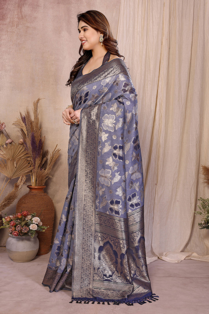 Blue Color Gorgeous Cotton Saree With Weaving Work | Buy Online India