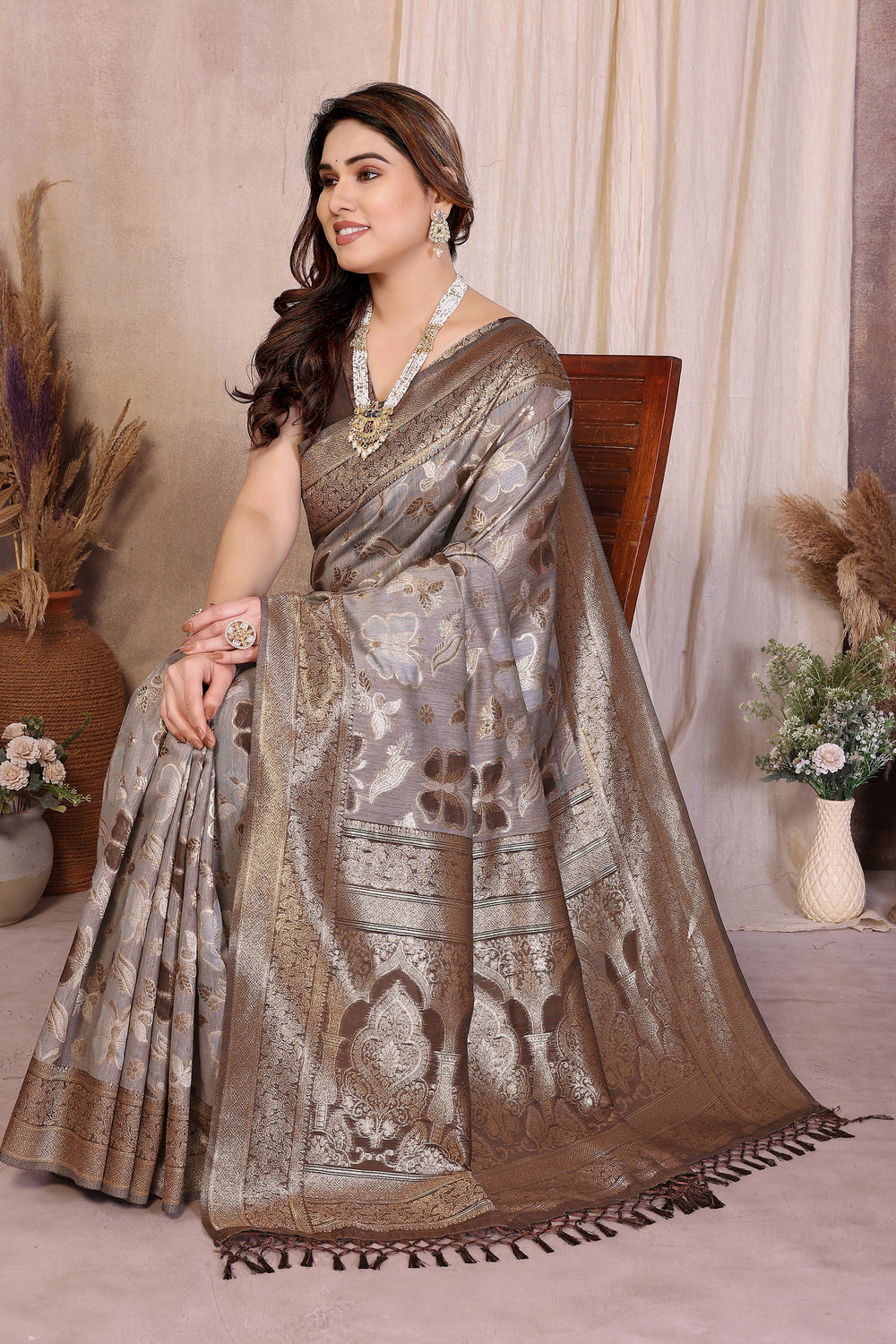 Weaving Work Soothing Cotton Saree In Chikoo Color | Buy Online India