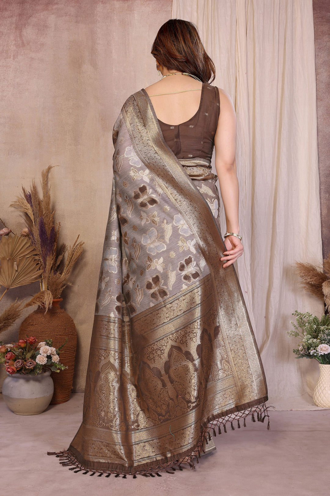 Weaving Work Soothing Cotton Saree In Chikoo Color | Buy Online India