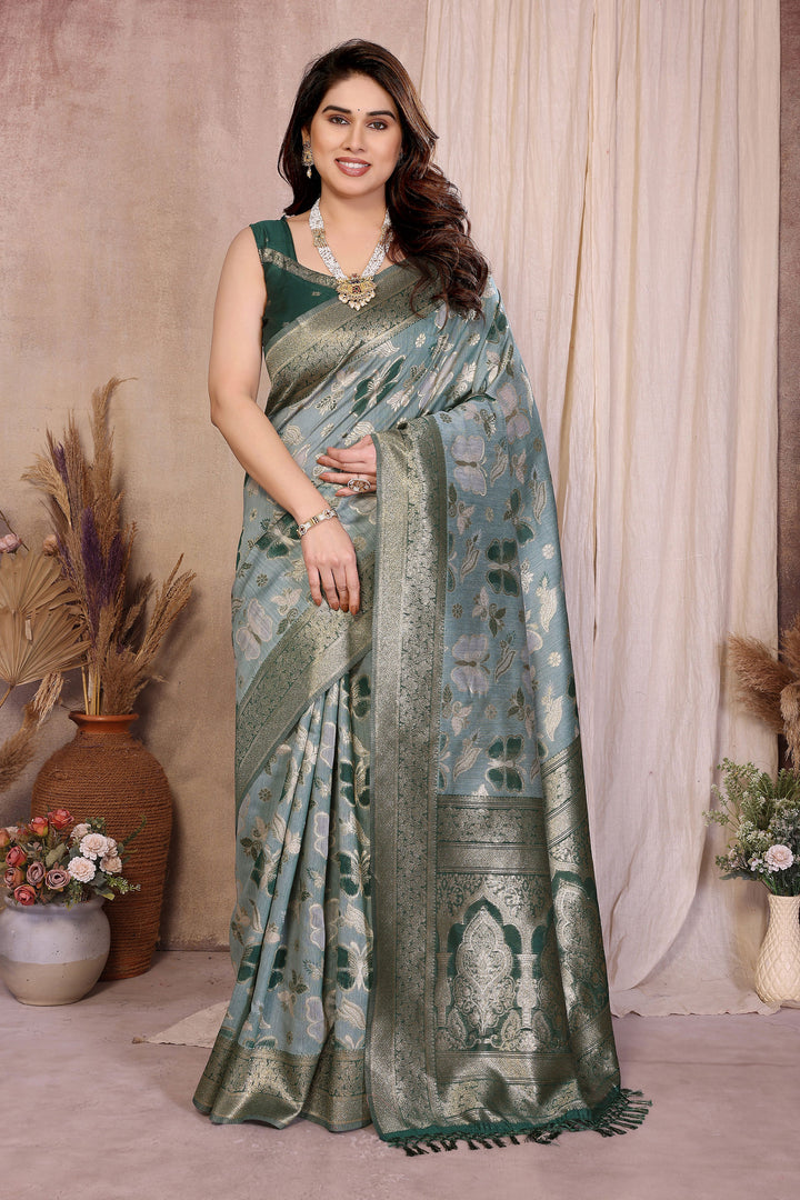 Sea Green Color Glorious Cotton Saree With Weaving Work | Buy Online India