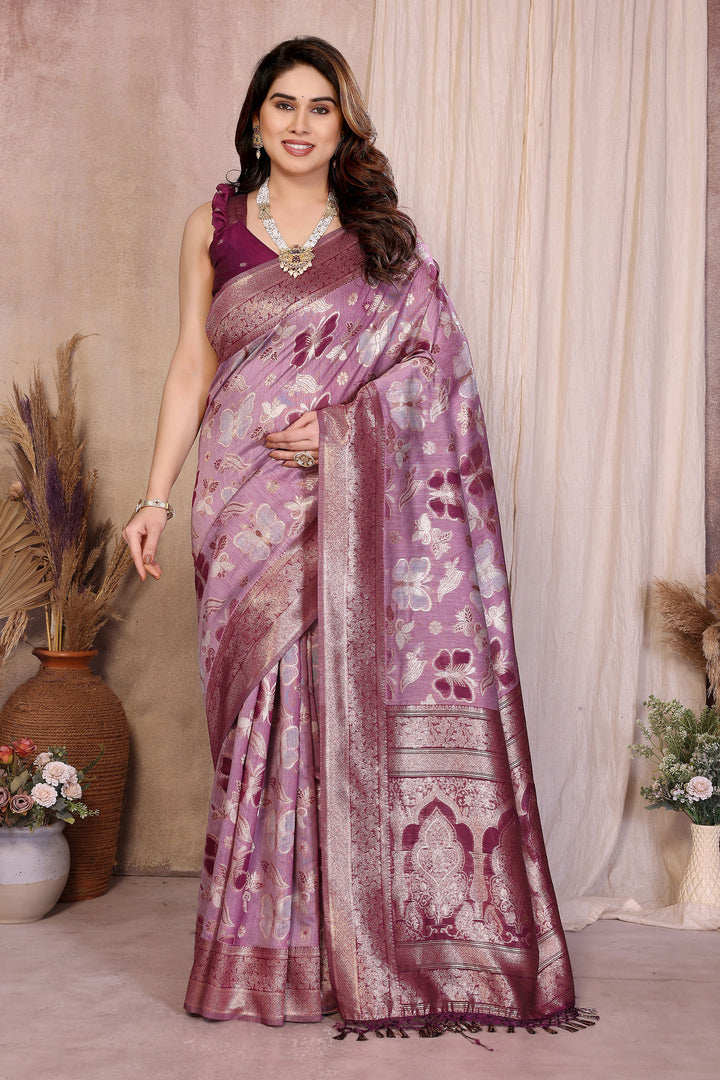 Delicate Pink Color Weaving Work Cotton Saree