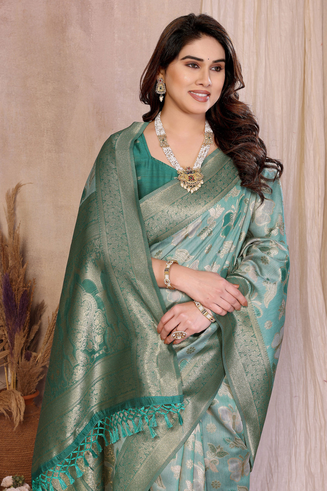 Blazing Light Cyan Color Weaving Work Cotton Saree