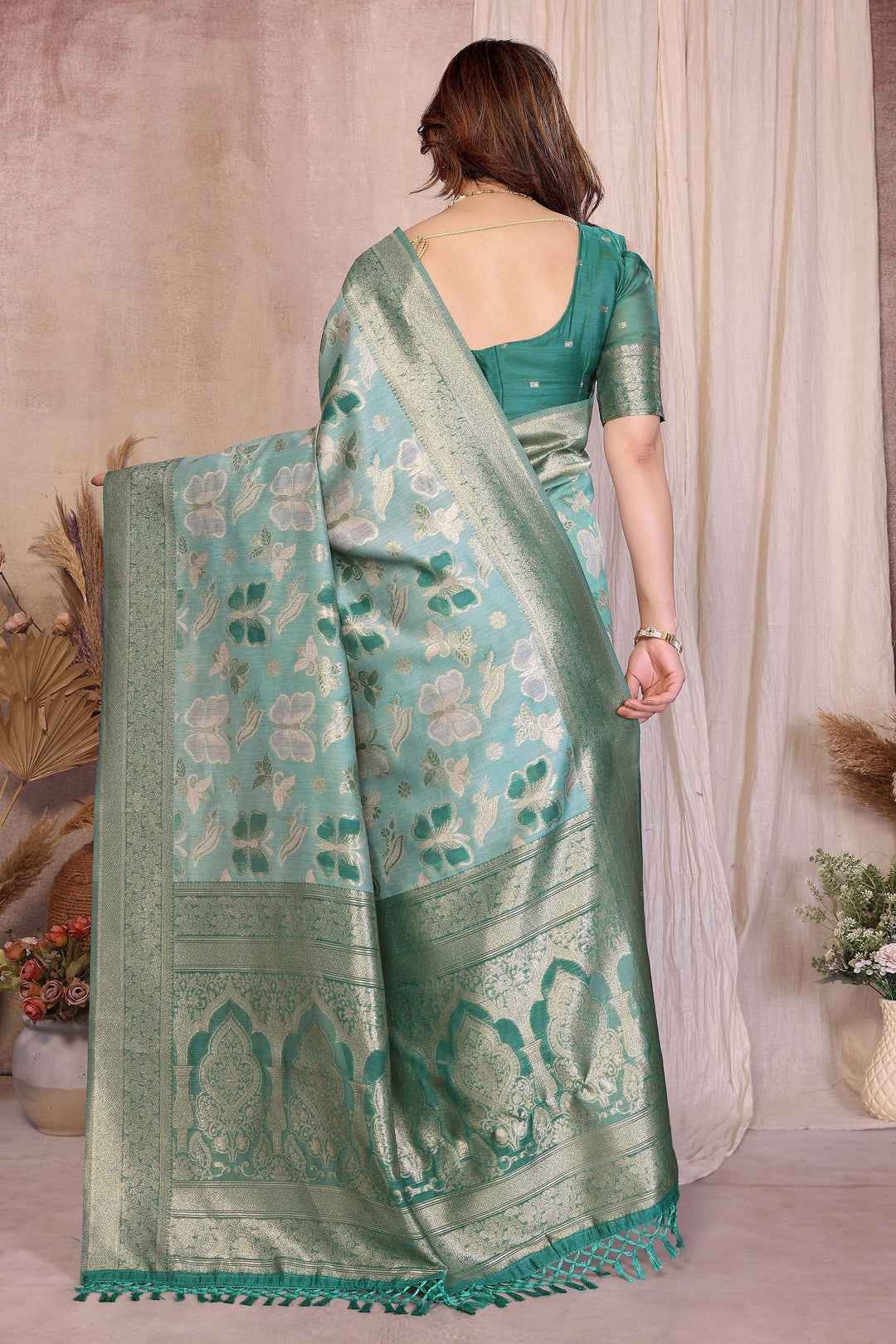 Blazing Light Cyan Color Weaving Work Cotton Saree