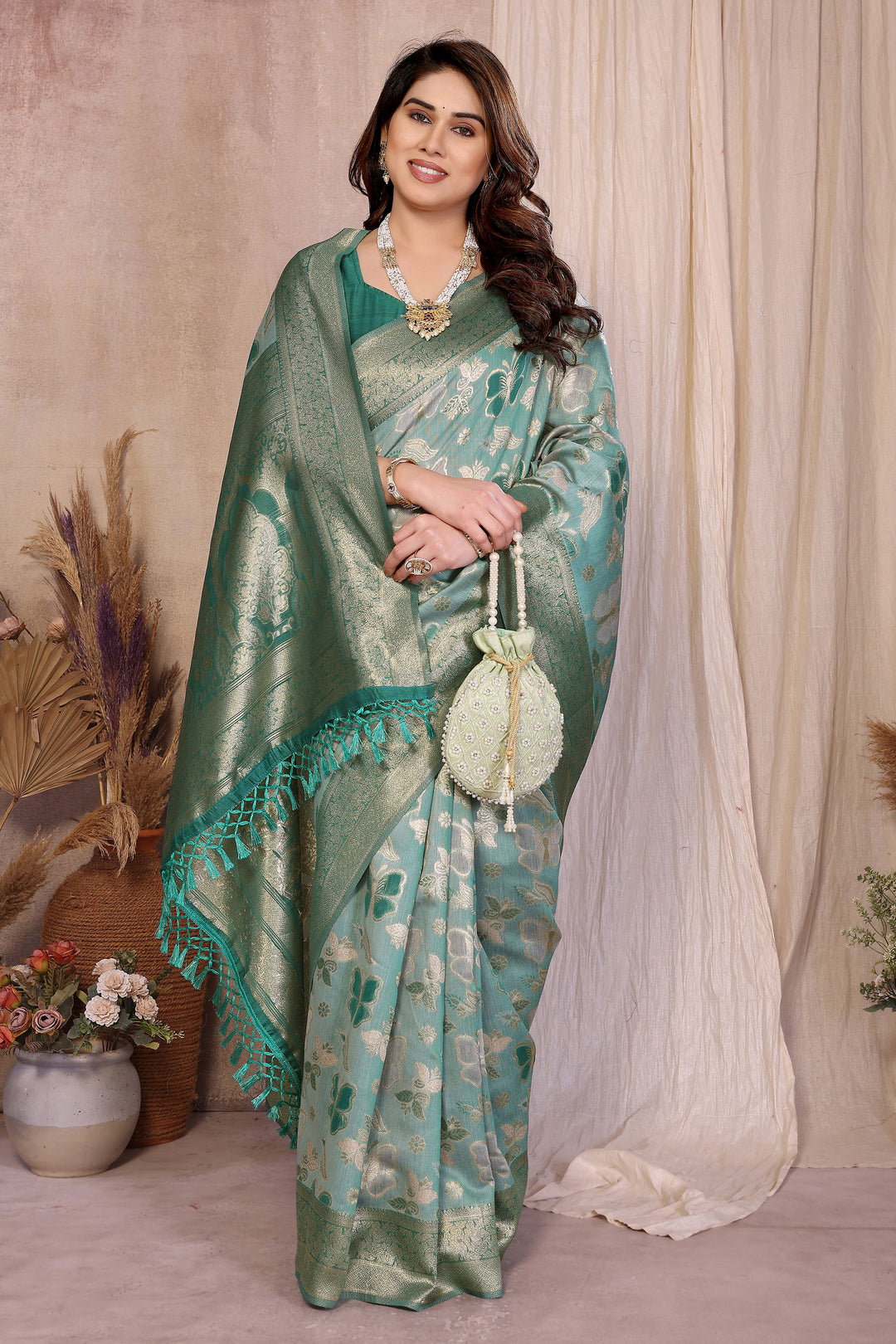 Blazing Light Cyan Color Weaving Work Cotton Saree