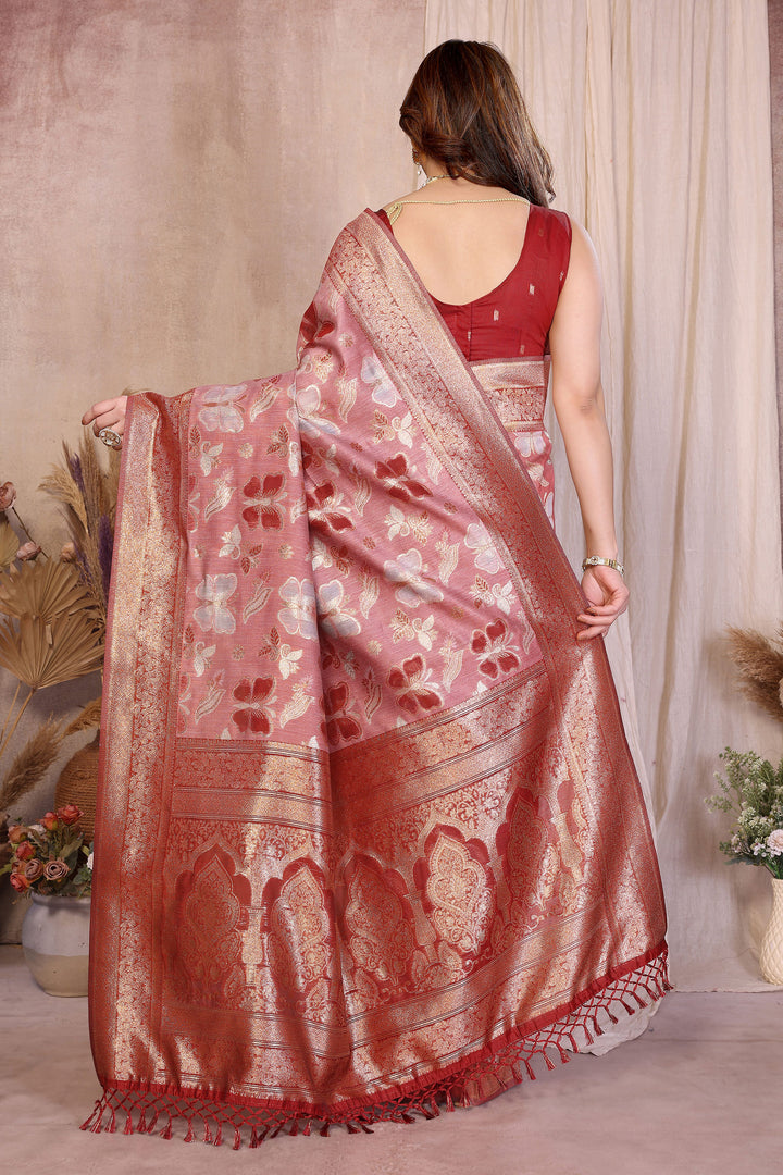 Peach Color Weaving Work Glamorous Cotton Saree | Buy Online India