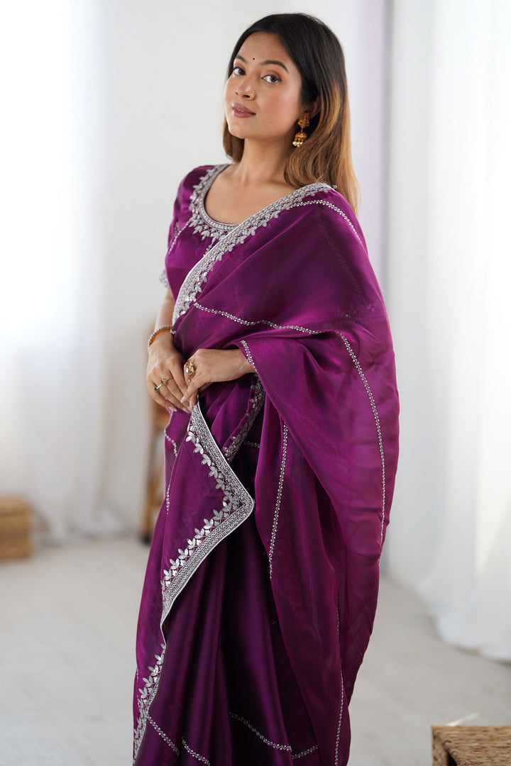 Sequins Work On Captivating Art Silk Fabric Saree In Purple Color | Buy Online India