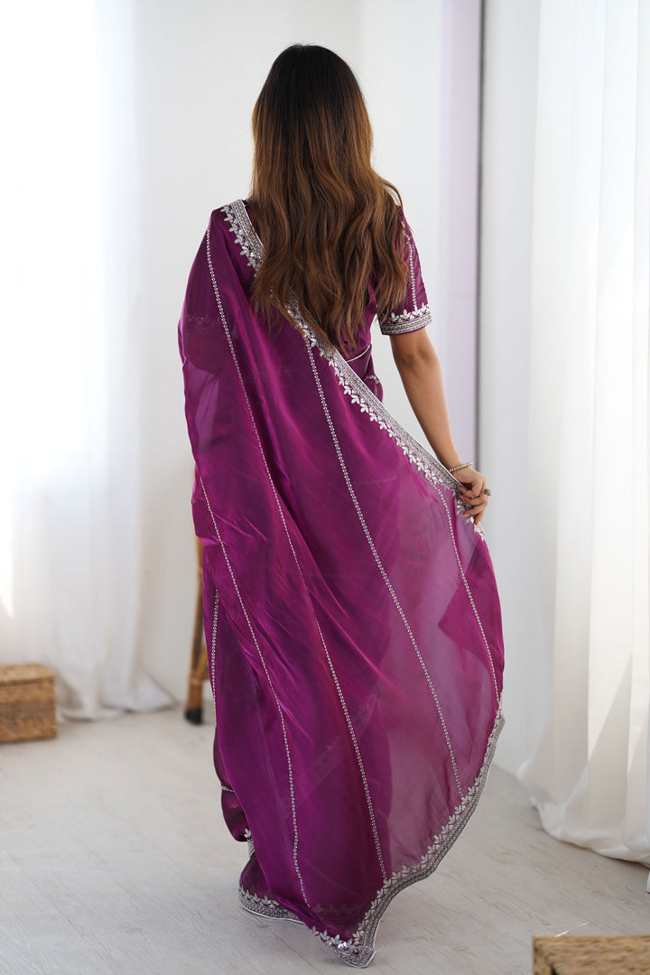 Sequins Work On Captivating Art Silk Fabric Saree In Purple Color | Buy Online India