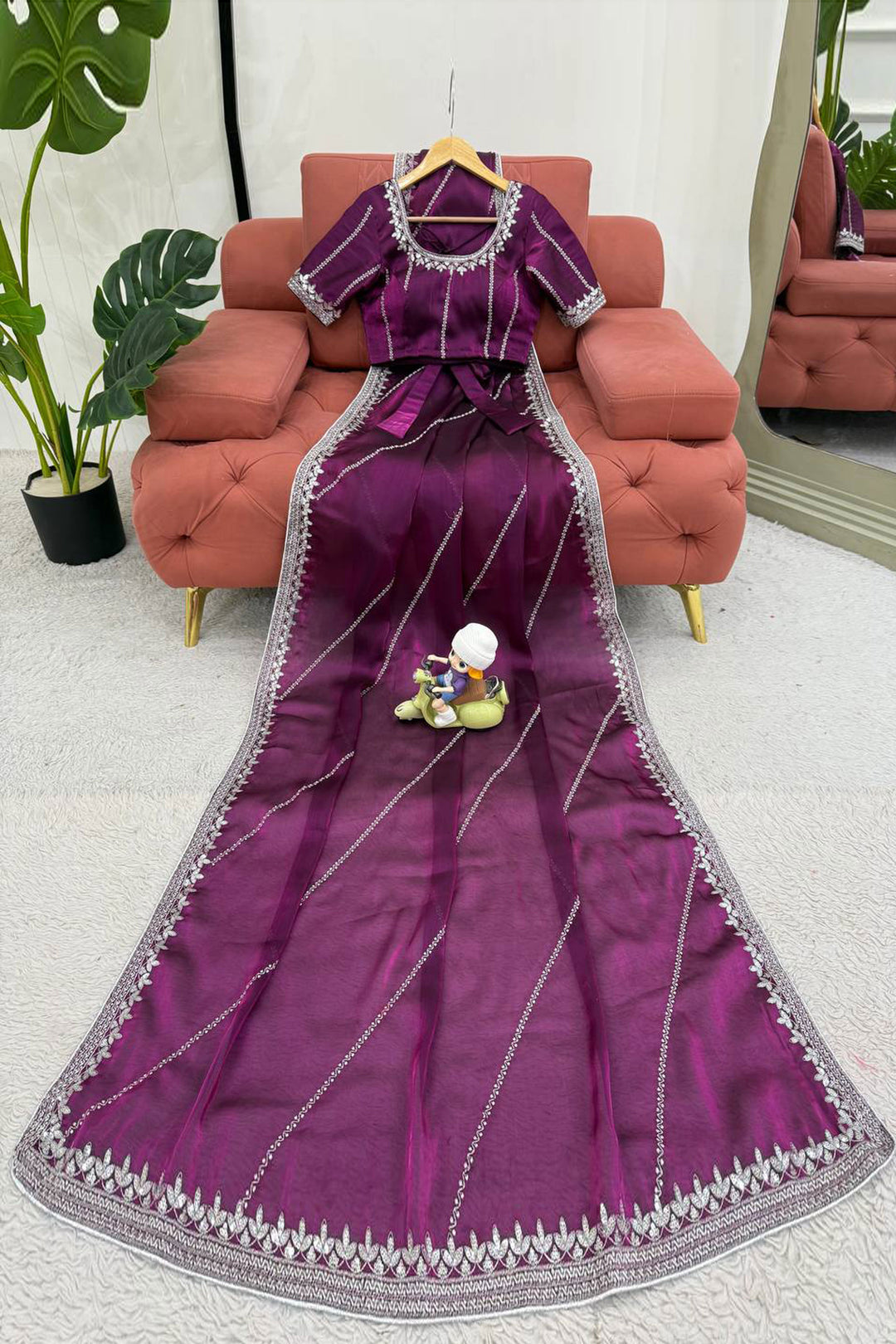 Sequins Work On Captivating Art Silk Fabric Saree In Purple Color | Buy Online India