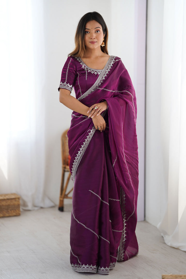 Sequins Work On Captivating Art Silk Fabric Saree In Purple Color | Buy Online India