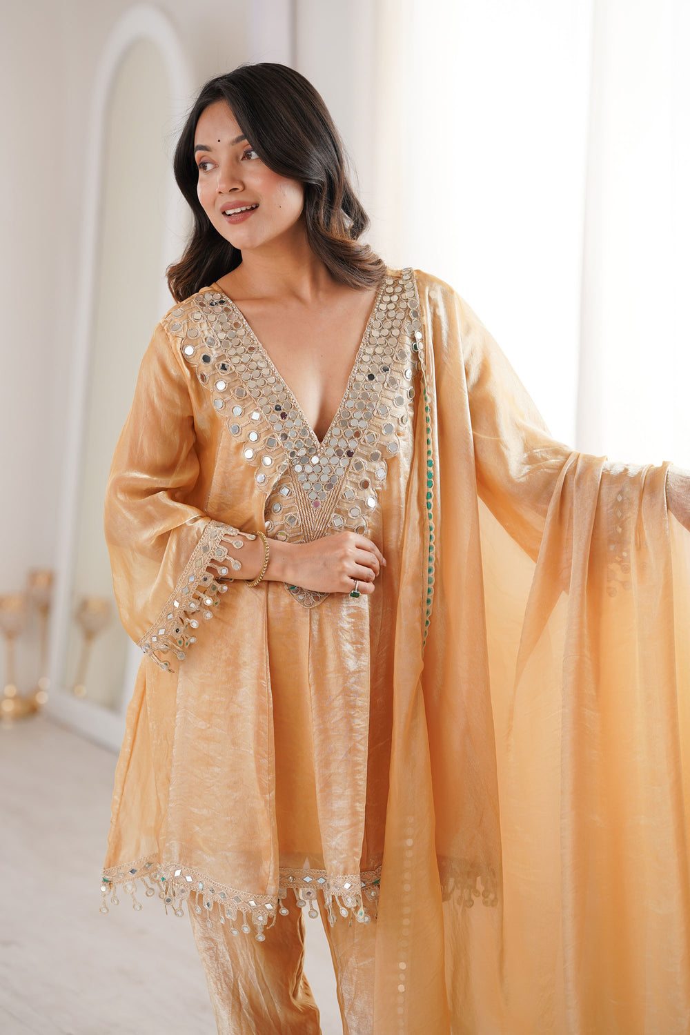 Art Silk Fabric Chikoo Color Attractive Readymade Salwar Suit | Buy Online India