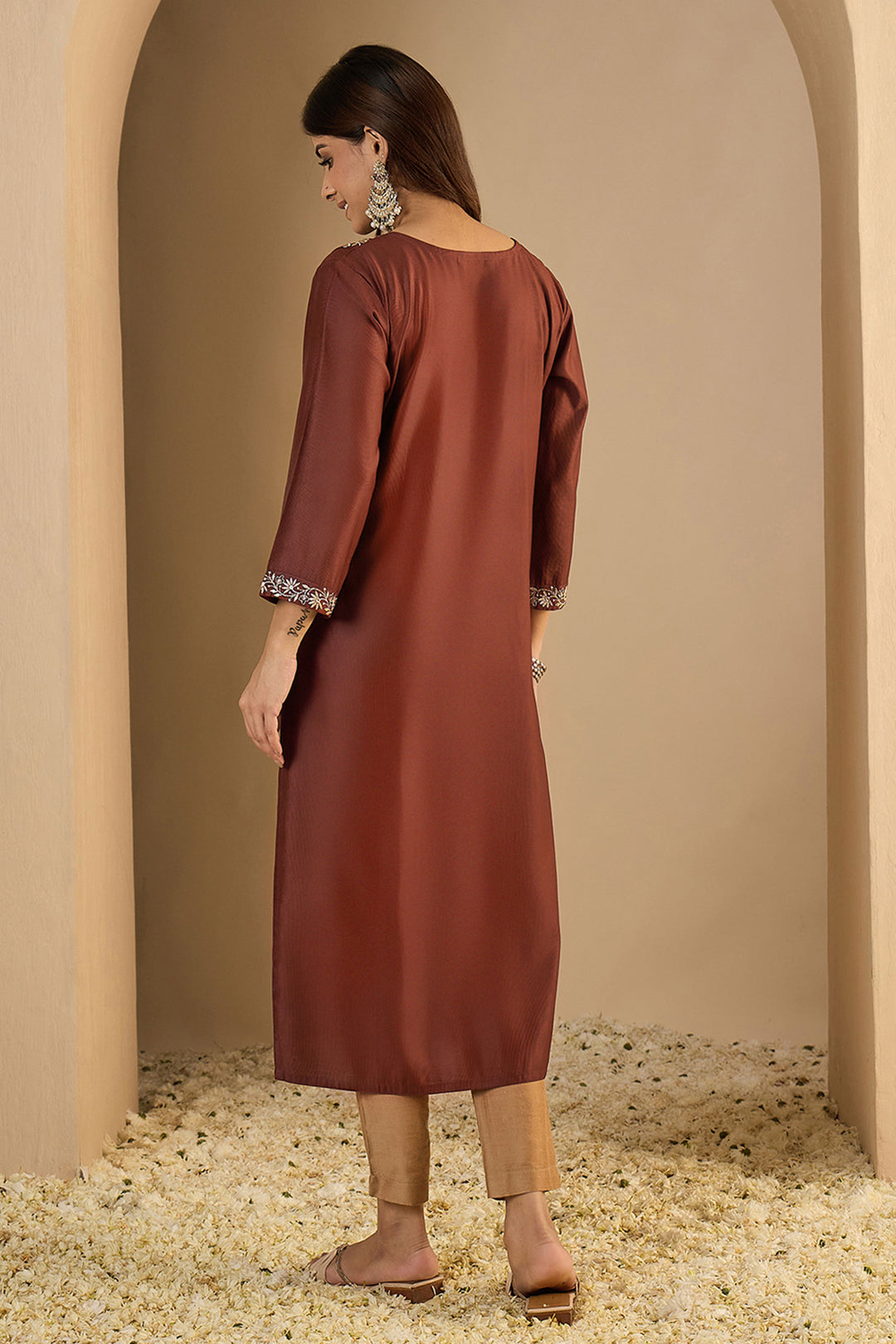 Awesome Art Silk Fabric Brown Color Readymade Kurti | Buy Online India