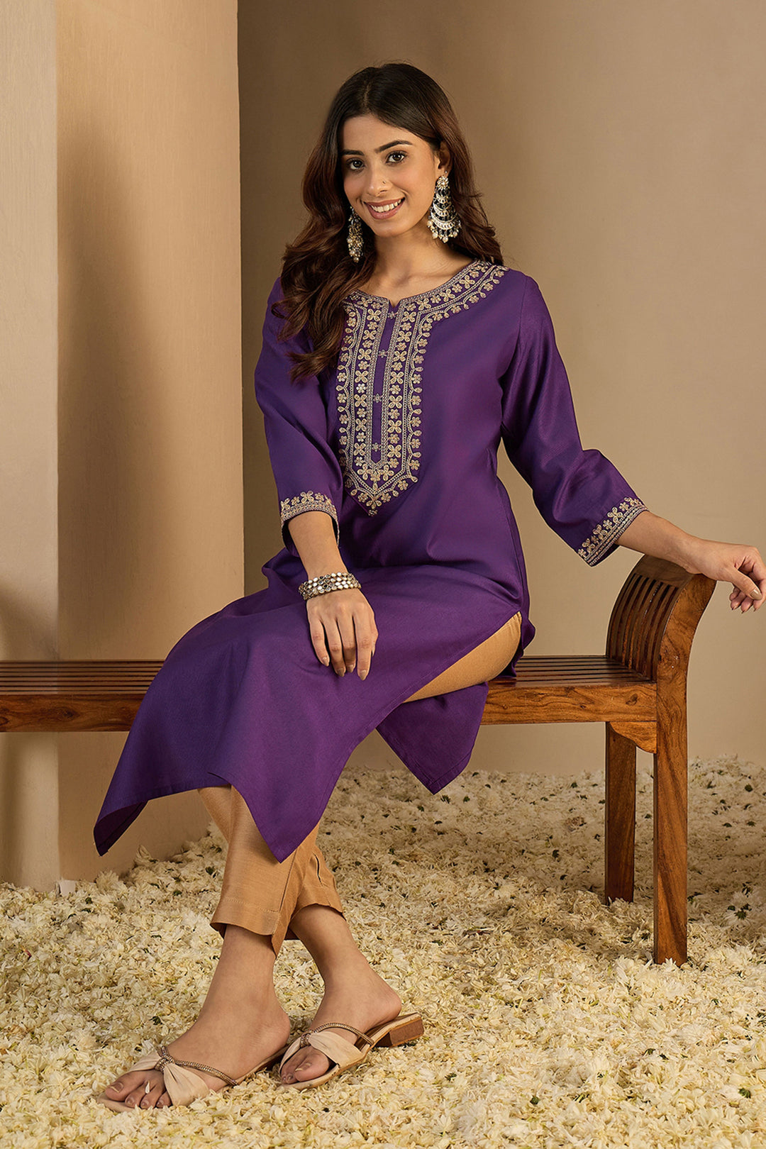 Tempting Art Silk Fabric Purple Color Readymade Kurti | Buy Online India