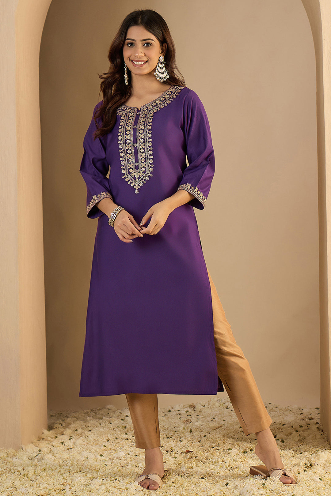 Tempting Art Silk Fabric Purple Color Readymade Kurti | Buy Online India
