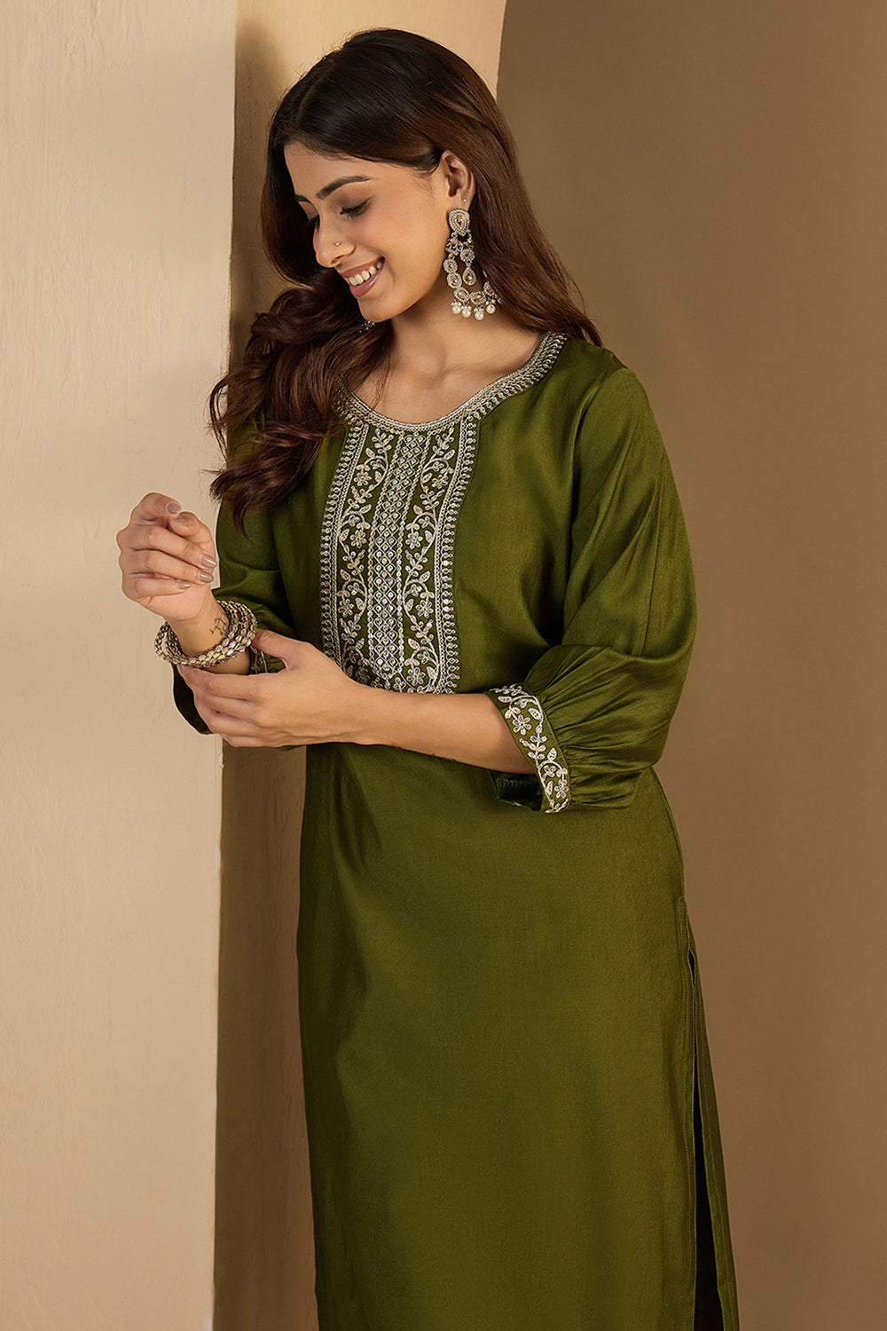 Engaging Green Color Art Silk Fabric Readymade Kurti | Buy Online India