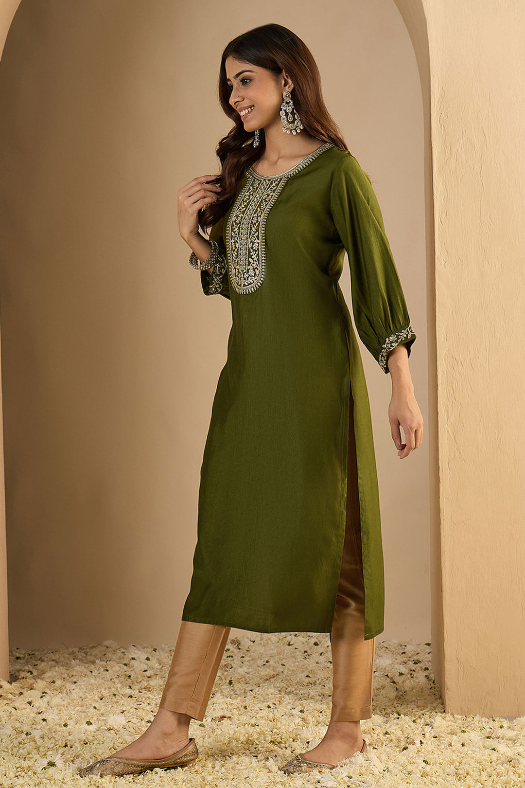 Engaging Green Color Art Silk Fabric Readymade Kurti | Buy Online India