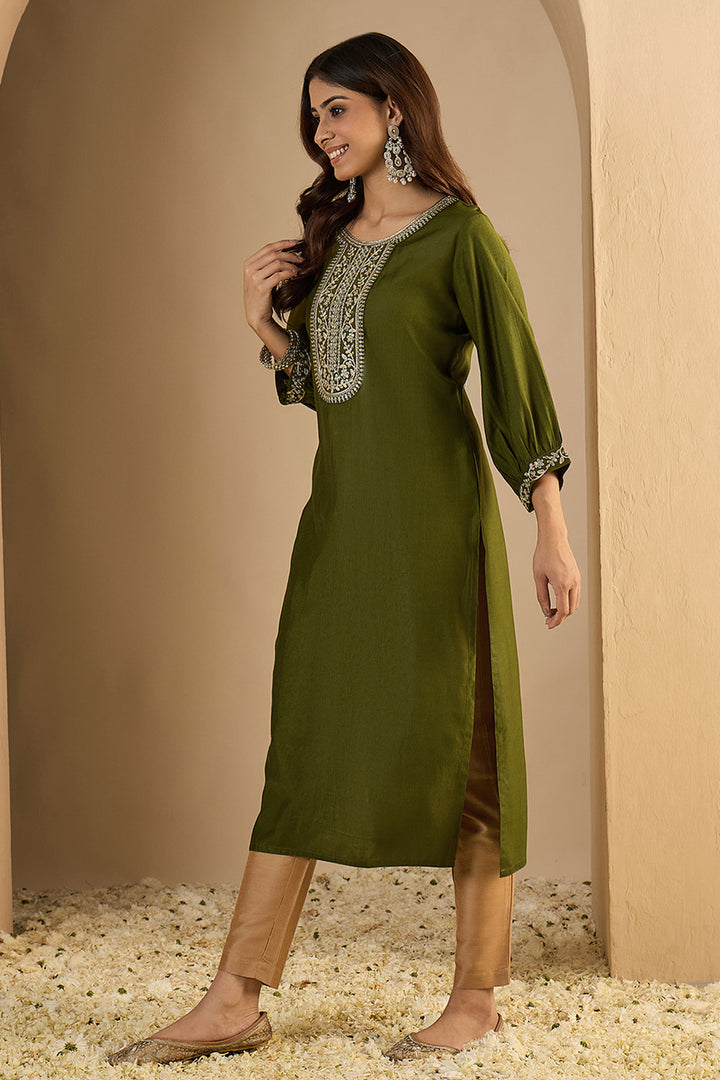 Engaging Green Color Art Silk Fabric Readymade Kurti | Buy Online India