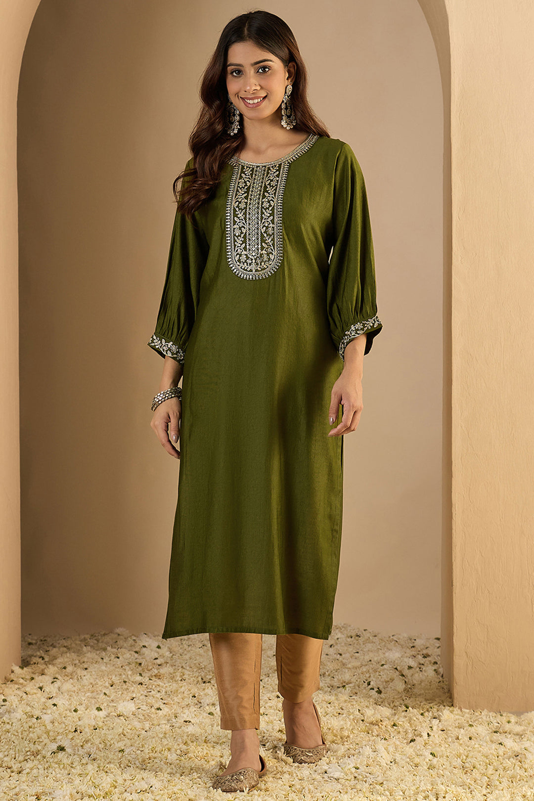 Engaging Green Color Art Silk Fabric Readymade Kurti | Buy Online India