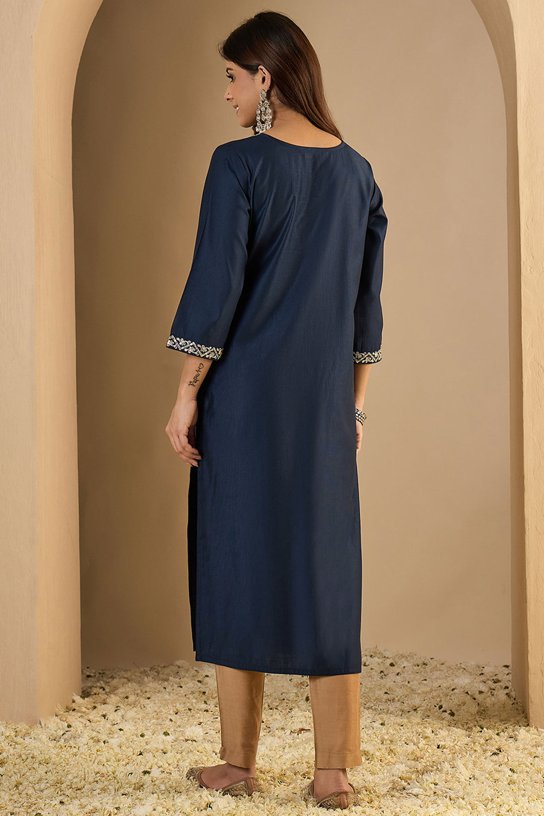 Navy Blue Color Gorgeous Readymade Kurti In Art Silk Fabric | Buy Online India