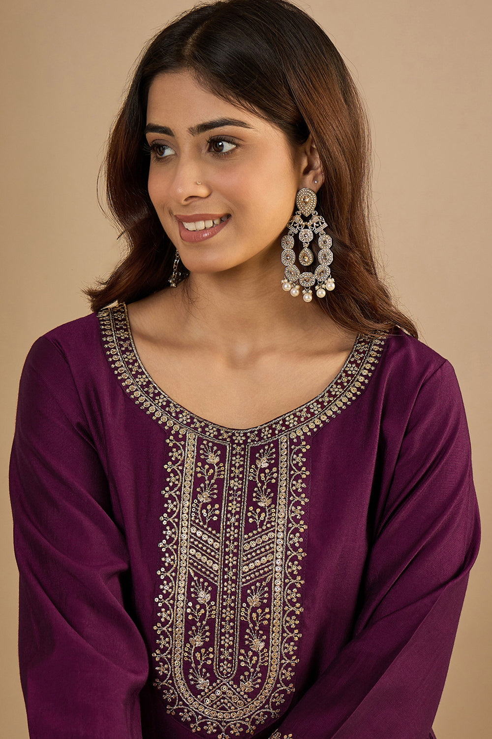 Beautiful Art Silk Fabric Wine Color Readymade Kurti | Buy Online India