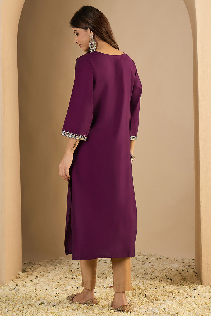 Beautiful Art Silk Fabric Wine Color Readymade Kurti | Buy Online India