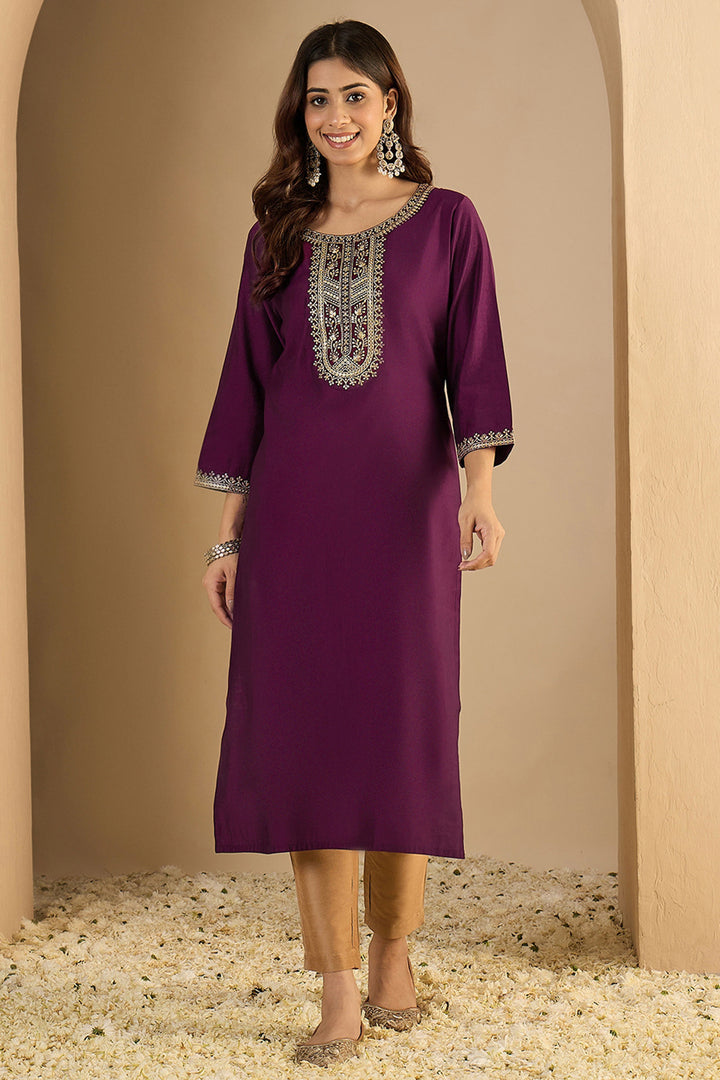 Beautiful Art Silk Fabric Wine Color Readymade Kurti | Buy Online India
