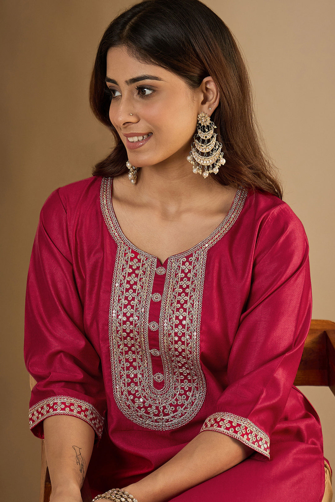 Glamorous Readymade Kurti In Pink Color Art Silk Fabric | Buy Online India