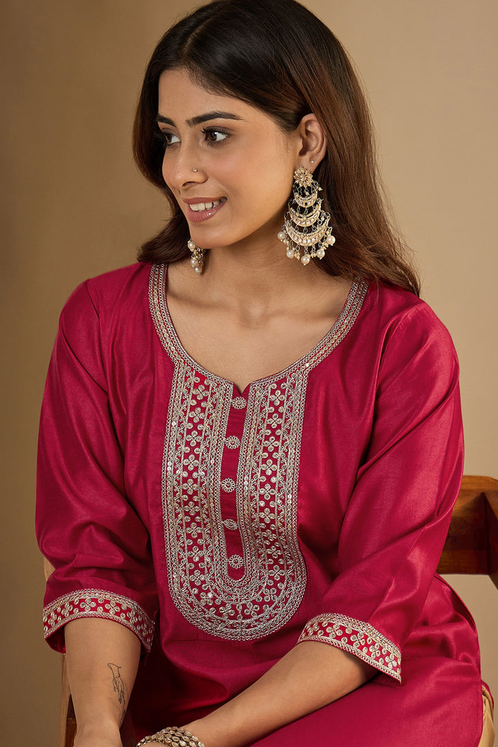 Glamorous Readymade Kurti In Pink Color Art Silk Fabric | Buy Online India