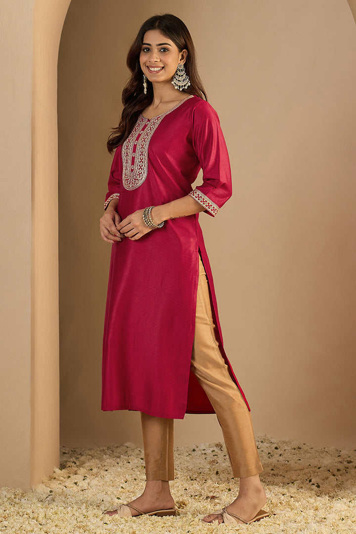 Glamorous Readymade Kurti In Pink Color Art Silk Fabric | Buy Online India